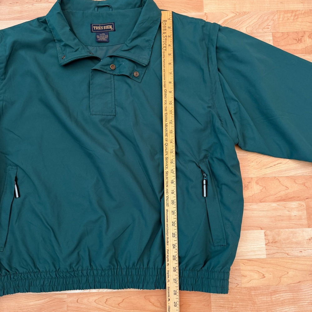 Tres Bien Mens 2XL Forest Green Windbreaker Pullover Quarter Zip Jacket Pockets - Picture 6 of 8